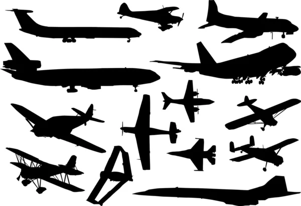 Colección de siluetas de aviones — Vector de stock