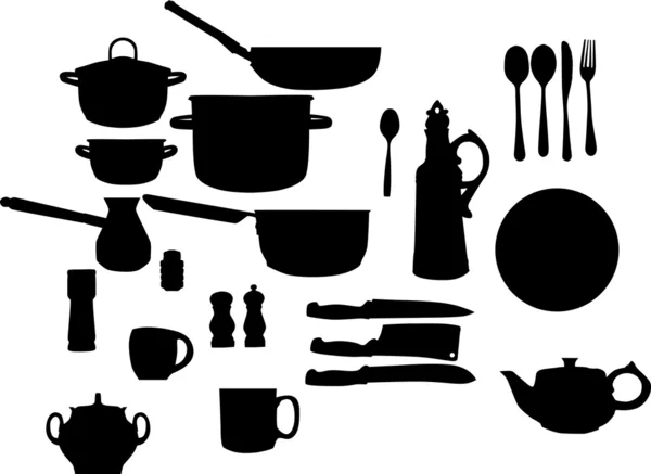 Набір посуду силуети — стоковий вектор