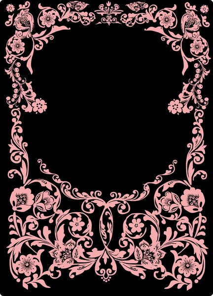 Cornice rosa con riccioli su nero — Vettoriale Stock