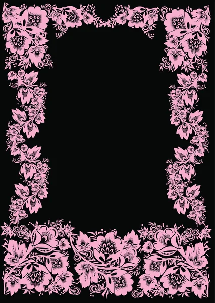 Floral pink frame on black — Stock Vector