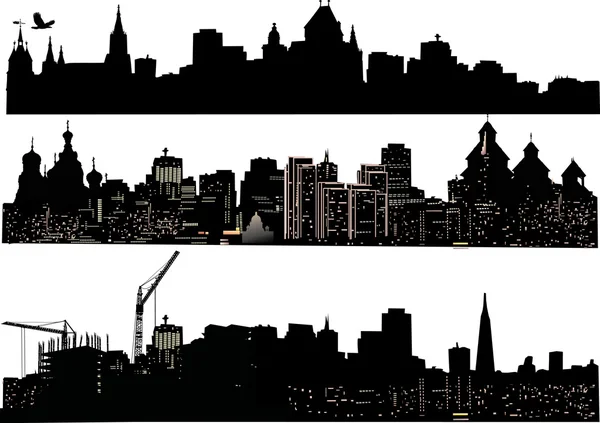 Silhouetten von drei Städten — Stockvektor