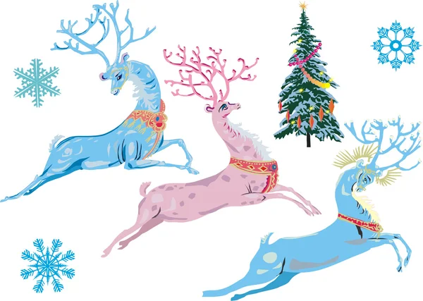 Christmas fantasy deers — Stock Vector