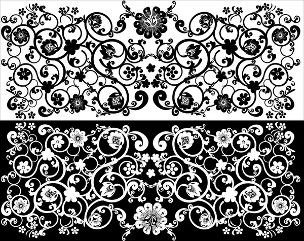 Gorizontal 黑色和白色的花带 — 图库矢量图片