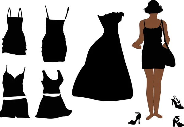 Γυναίκα και φόρεμα σιλουέτες — Διανυσματικό Αρχείο