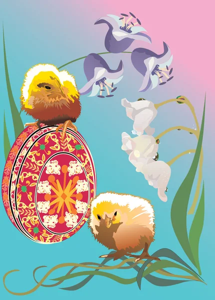 Deux poulets et un œuf — Image vectorielle