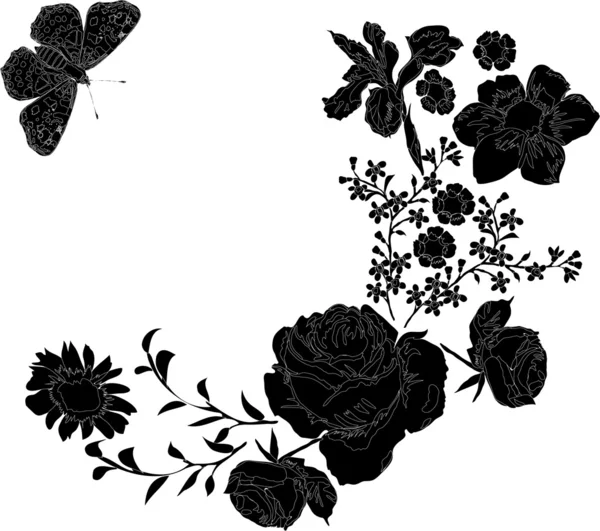 Papillon et différentes fleurs — Image vectorielle