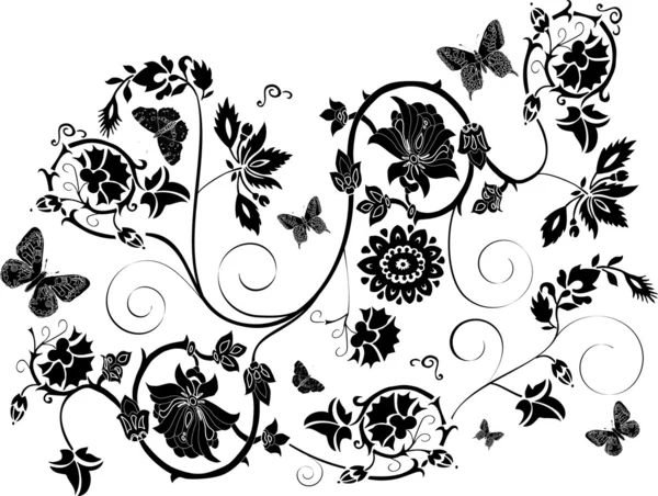 花および蝶の背景 — ストックベクタ