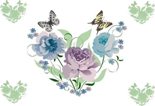 Fleurs bleues coeur — Image vectorielle