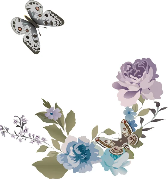 Две бабочки и цветы — стоковый вектор