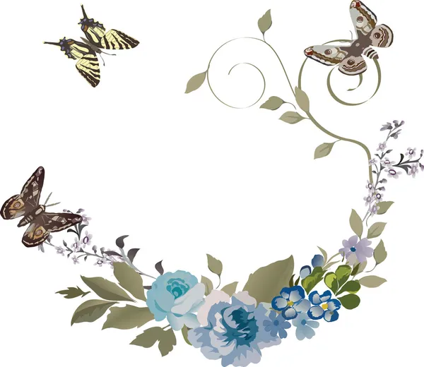 Trois papillons et fleurs — Image vectorielle