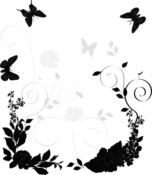 Decoración floral negra y gris — Archivo Imágenes Vectoriales