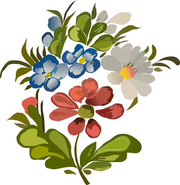 Rode, blauwe en witte bloemen — Stockvector