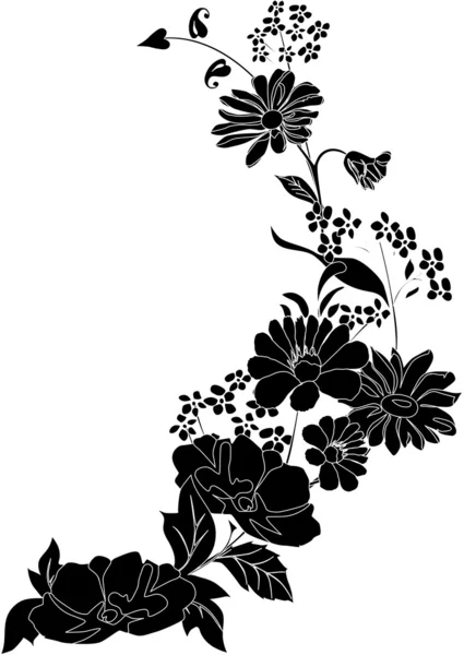 Silhouette avec coin herbe et fleur — Image vectorielle