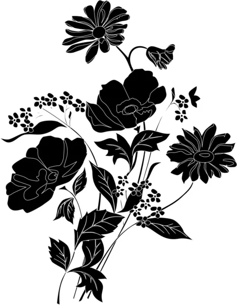Schöner schwarzer Blumenstrauß — Stockvektor