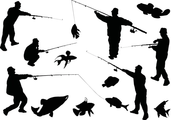 Коллекция рыбаков и рыбаков — стоковый вектор
