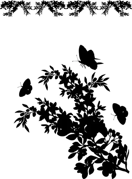 Farfalle nere su bouquet — Vettoriale Stock
