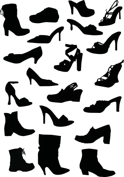 Collection of footwears silhouettes — Stock Vector