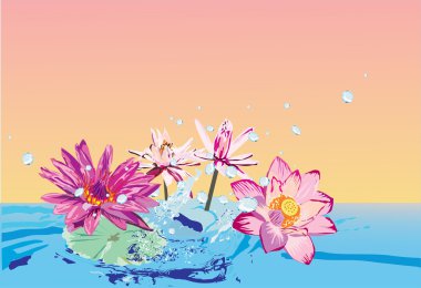 Lotus and blue drops clipart