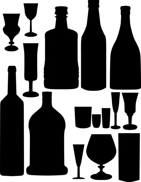Silhouetten aus Glas und Flaschen — Stockvektor
