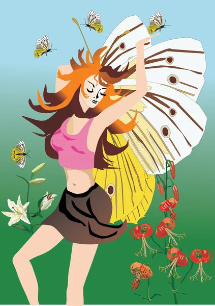 蝶の羽を持つ少女 — ストックベクタ