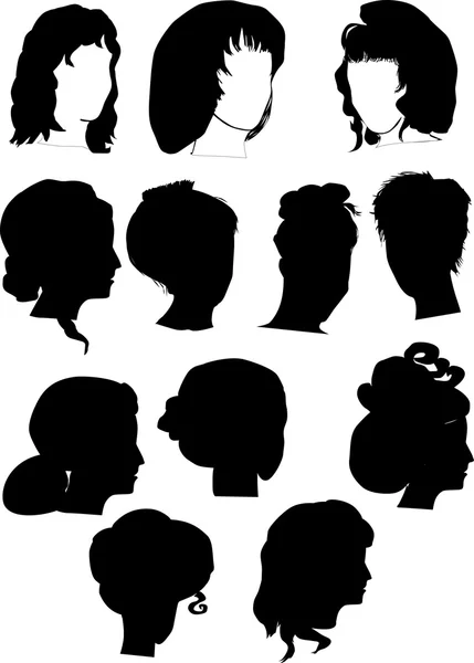 Doze penteados de mulher — Vetor de Stock