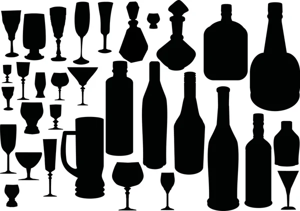 Glas och flaskor silhuetter — Stock vektor