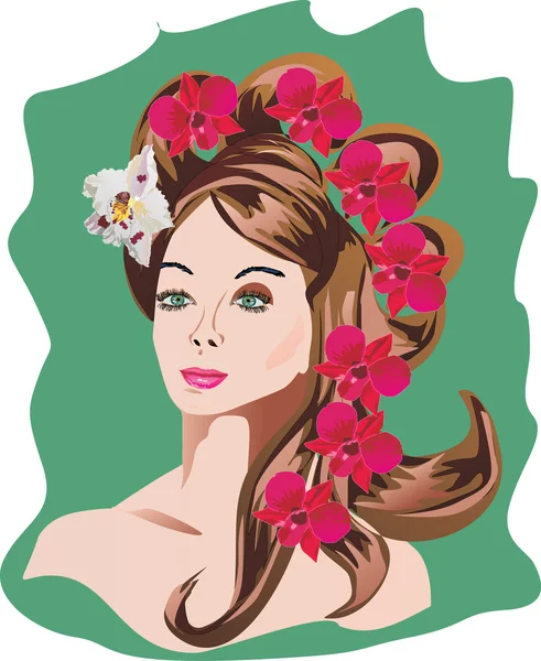 Vrouw kapsel en bloemen — Stockvector