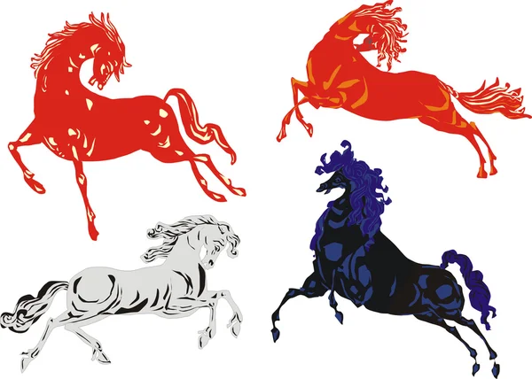 Červené, černé a bílé koně — Stockový vektor