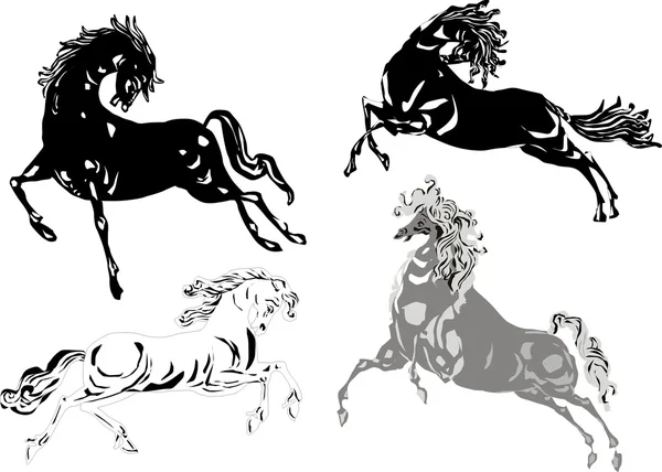 Kolekcja czarno-biały koń — Wektor stockowy
