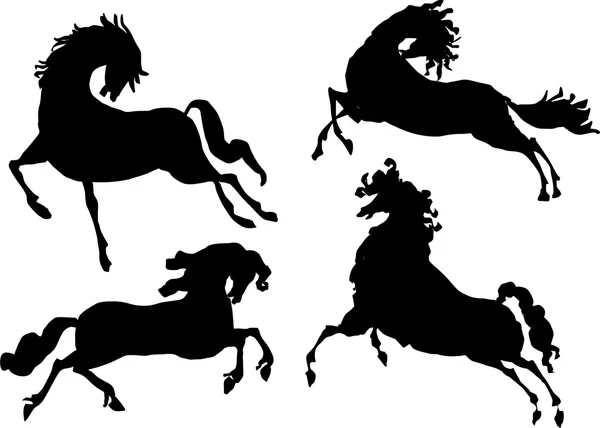 Čtyři koně siluety — Stockový vektor