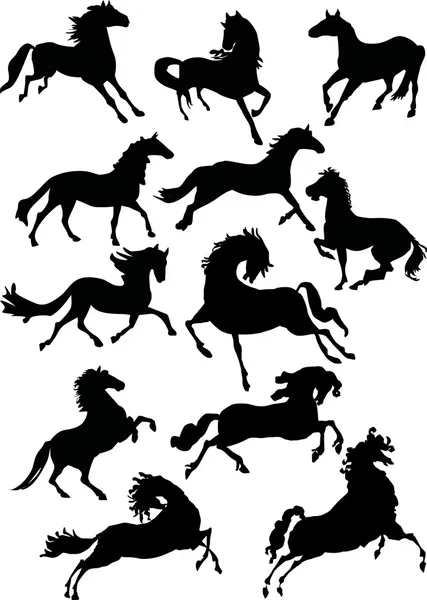 Дванадцять силуети кінь — стоковий вектор