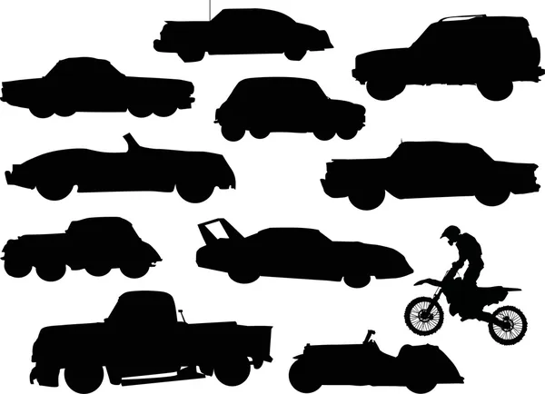 Arabalar silhouettes — Stok Vektör
