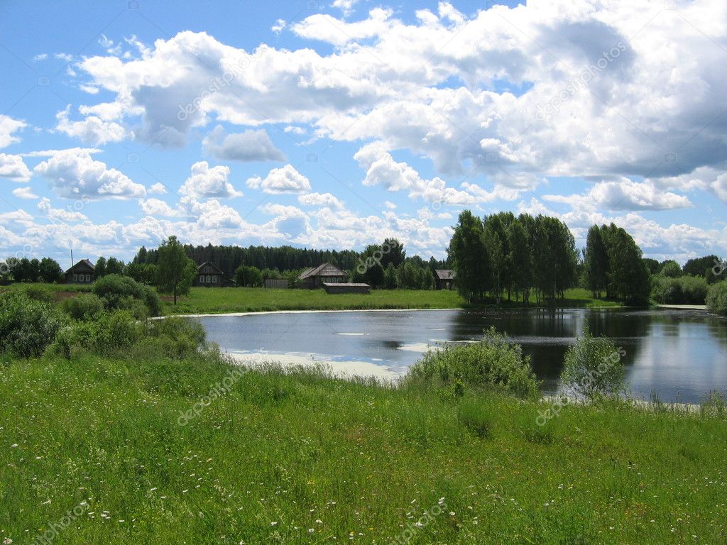 Village on the bank of lake