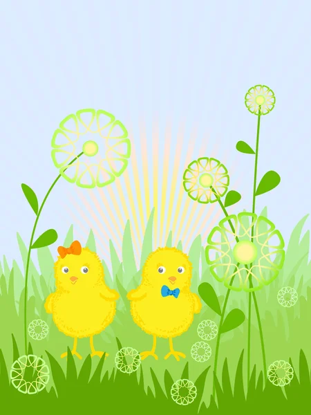复活节贺卡与小鸡 — 图库矢量图片