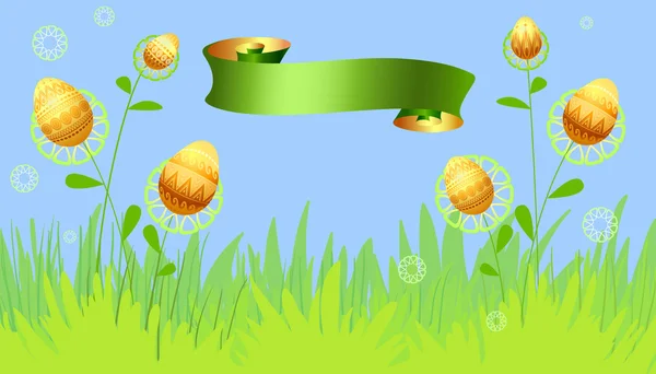 Húsvéti kártya virágokkal és tojásokkal — Stock Vector