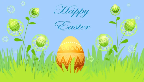 Carte de Pâques avec fleurs et œufs — Image vectorielle