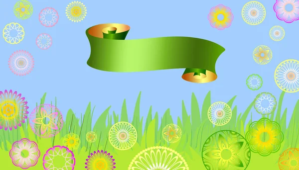 Carte de Pâques avec fleurs et bannière — Image vectorielle