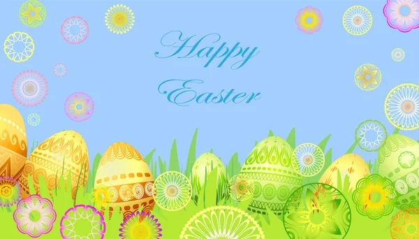 Carte de Pâques avec fleurs et œufs — Image vectorielle
