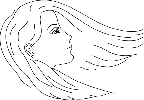 Dívčí hlava a vlasy skica — Stockový vektor