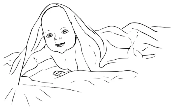 Bambino sdraiato sotto coperta — Vettoriale Stock