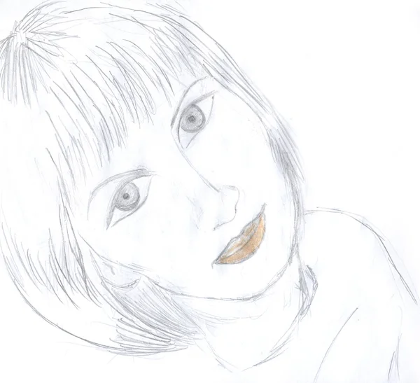 Drawing of girl`s portrait — Stock Photo, Image