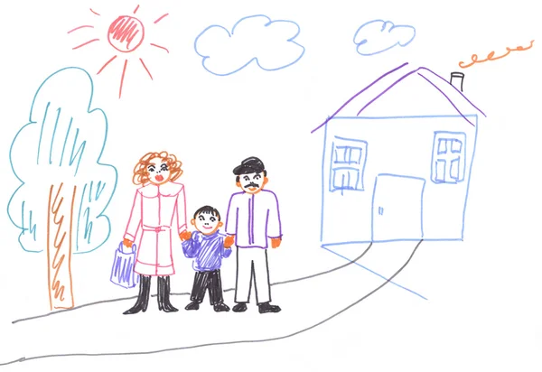 Kinder zeichnen Familie — Stockfoto