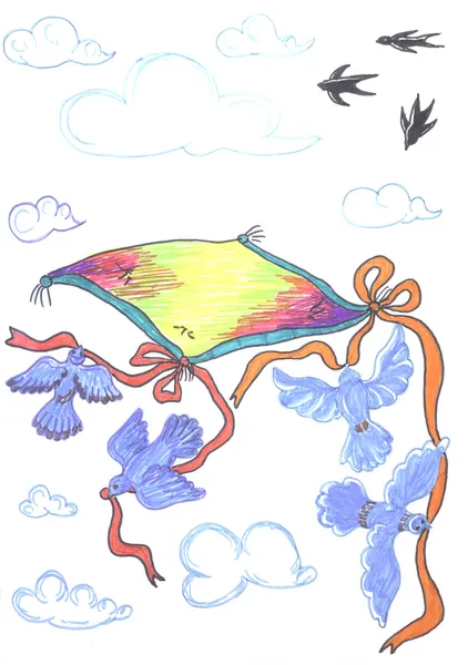 Flying fairy Carpet-plane — стоковое фото