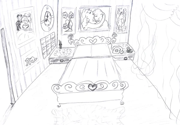 Interior del boceto del dormitorio —  Fotos de Stock