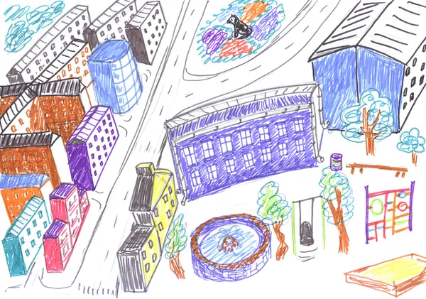 Stadt farbige Zeichnung, Konzept — Stockfoto