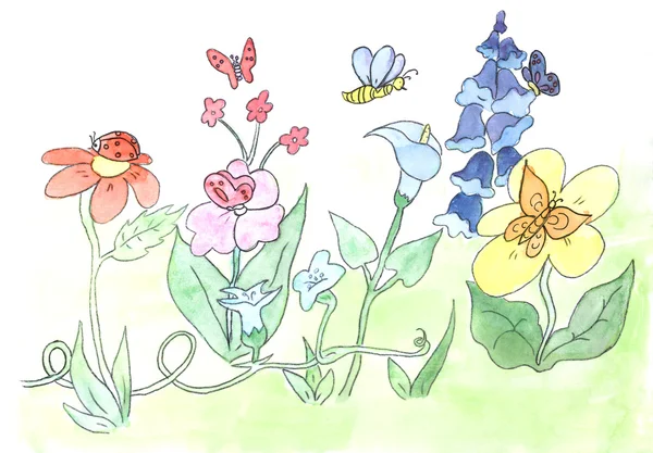 Akvarely květin skica — Stock fotografie