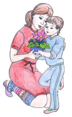 Anne ve oğlu, resim çizme