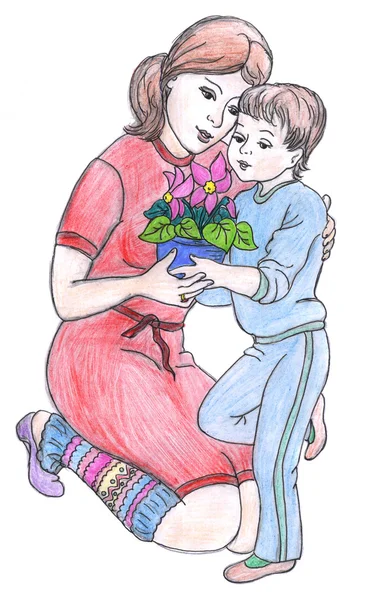 Mère et fils, dessin — Photo