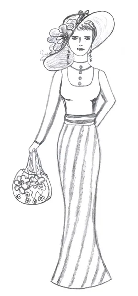 Fashionable girl sketch — Stock Photo, Image