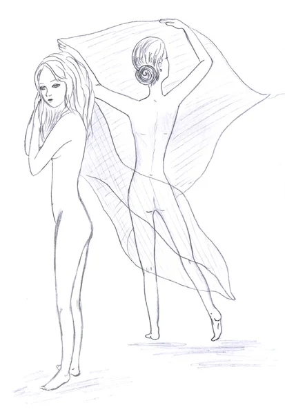 Naked girl sketch — Stock Photo, Image